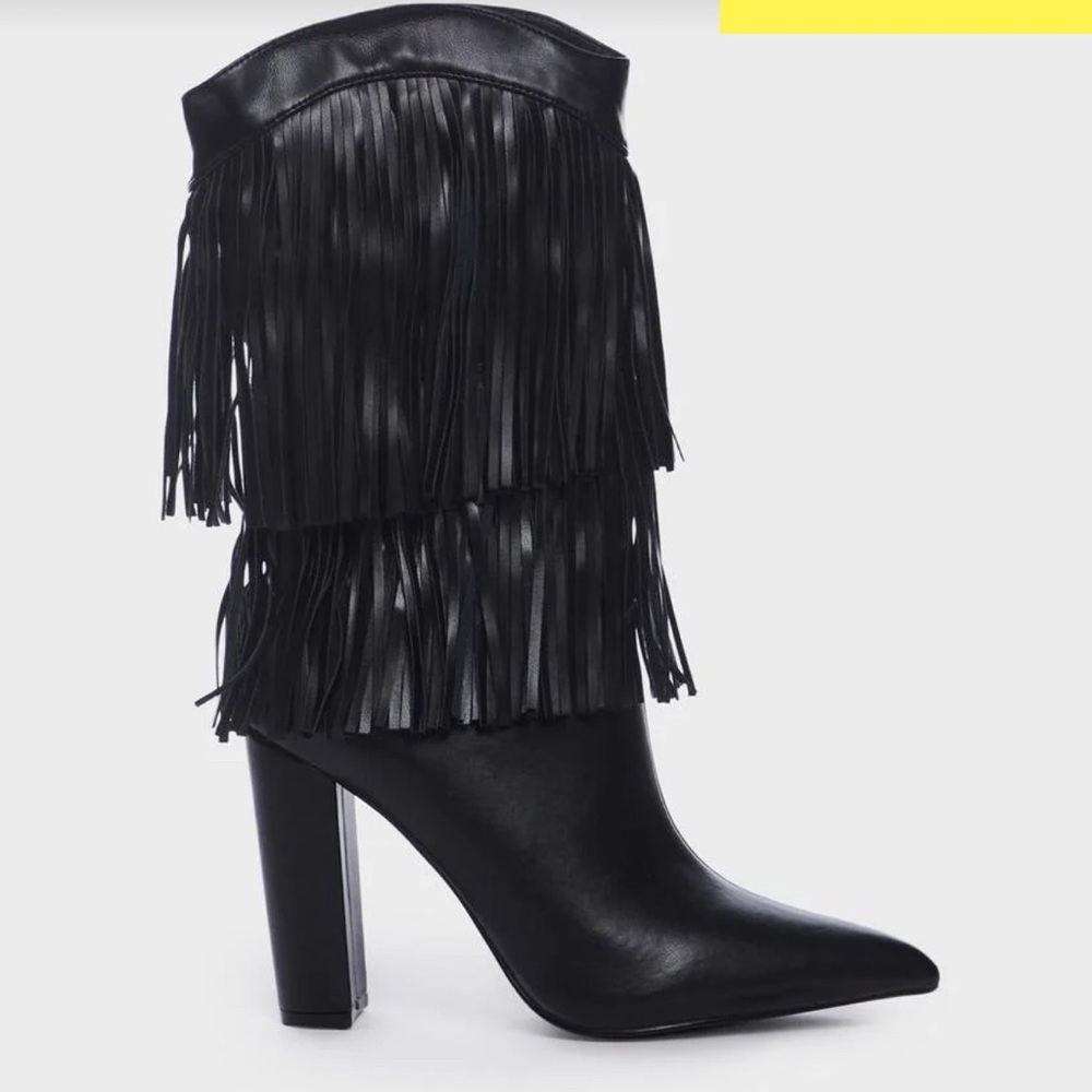 Dolls Kill Black Fringe Cowboy Boots Size 7.5
